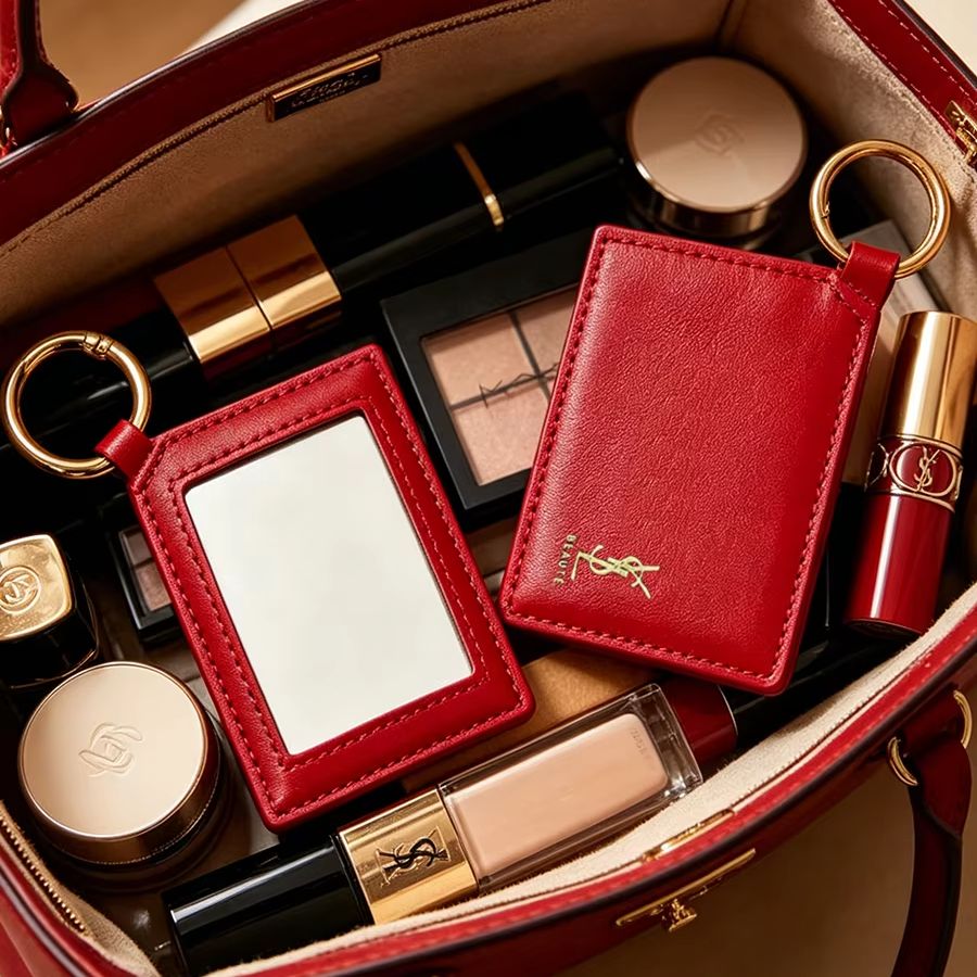 Women Luxury Bags Ysl - YSL Rode Lederen Vierkante Mini Zakspiegel